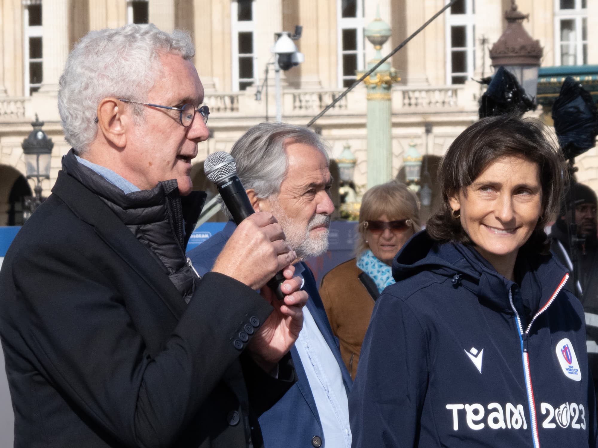 Prise de parole officielle place de la Concorde lors de la Coupe du monde de rugby